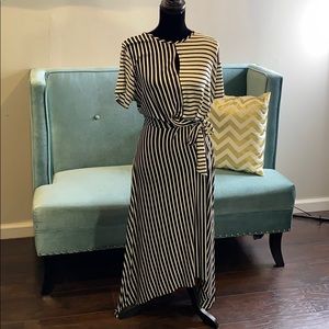 Striped midi mock wrap dress